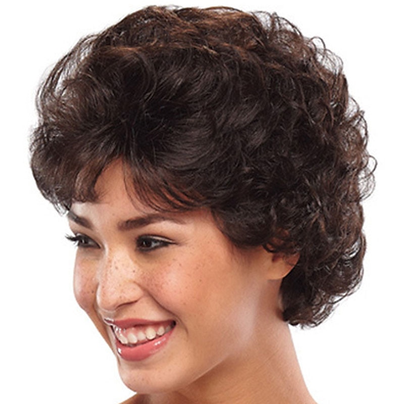Synthetic Wig Bangs Curly Free Part Wig Short Brown / Burgundy Synthetic Hair 12 inch Women's Women Synthetic For Black Women Dark Brown2
