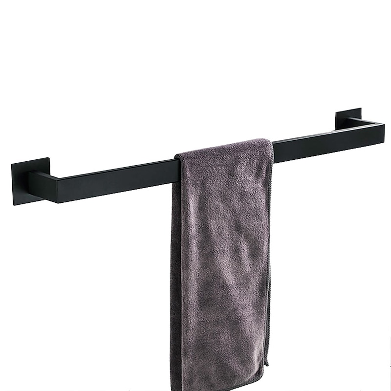 Towel Bar Self-adhesive Contemporary Metal Bathroom Single Rod Wall Mounted Matte Black 1PC