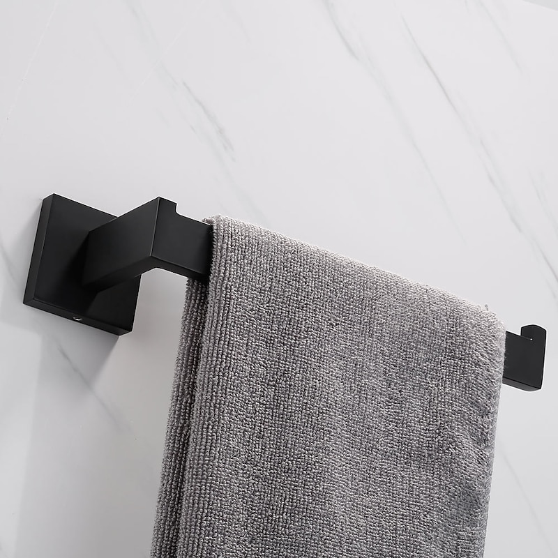 Wall Mounted Matte Black Towel Rail Towel Bar Stainless Steel Bathroom Single Towel Rod 1pc4