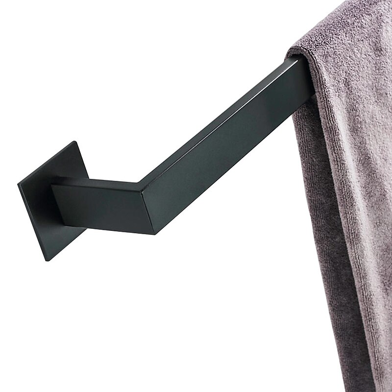 Towel Bar Self-adhesive Contemporary Metal Bathroom Single Rod Wall Mounted Matte Black 1PC3
