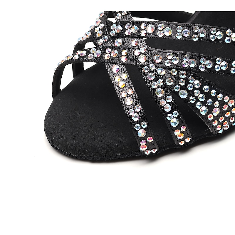 Women's Rhinestone Ballroom Dance Heels – Strappy Latin Salsa Shoes with Suede Sole, Perfect for Performance and Competitive Dancing 8
