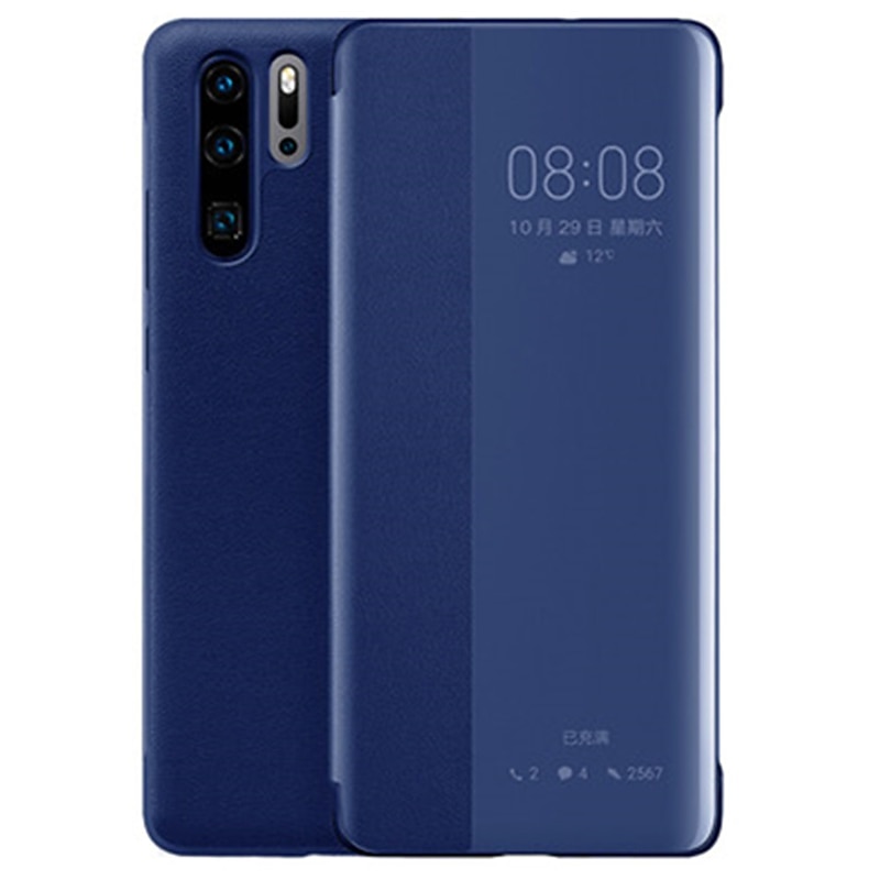 Phone Case For Huawei P20 P20 Pro P30 P30 Pro Full Body Case Leather Flip Flip with Windows Auto Sleep / Wake Up Solid Color Hard PU Leather4