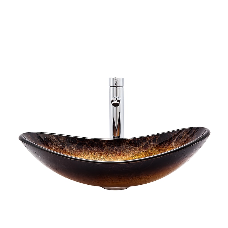 Bathroom Sink / Bathroom Faucet / Bathroom Mounting Ring Contemporary - Tempered Glass Rectangular Vessel Sink4