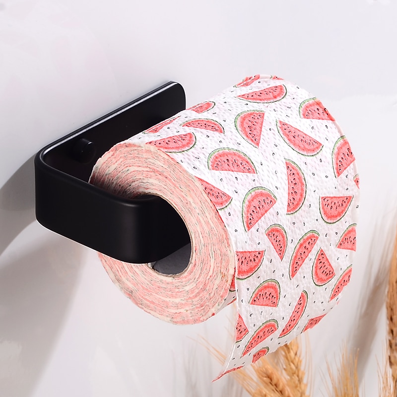 Toilet Paper Holder Aluminum Material Bathroom Wall Mounted Toilet Roll Paper Single Rod Black 1pc