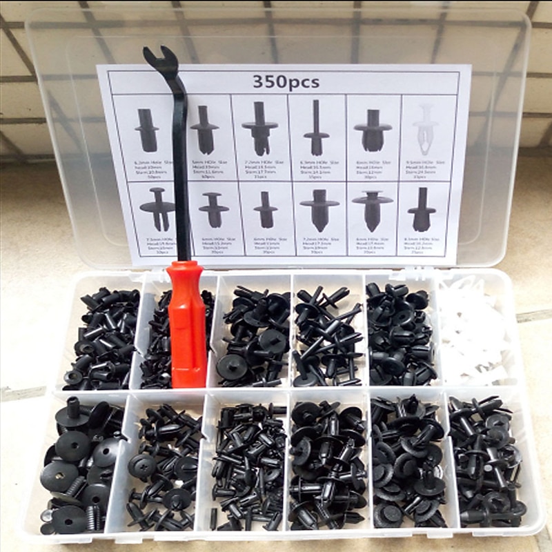 350Pcs Car Body Plastic Push Pin Rivet Fasteners Trim Moulding Clip Screwdriver  Body Interior Assortment Set HE09 For Audi BMW Benz Ford Volvo 53