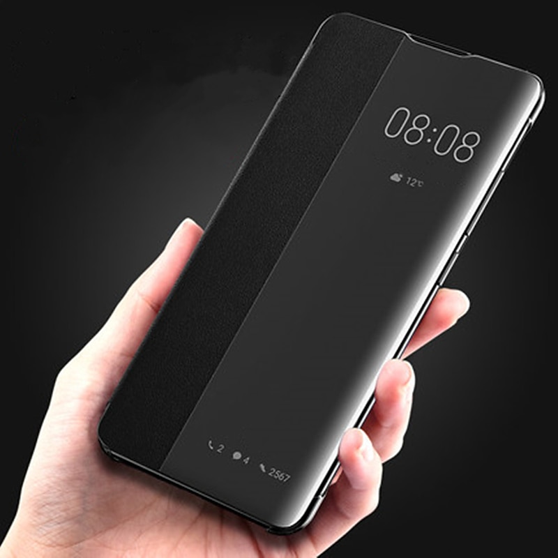 Phone Case For Huawei P20 P20 Pro P30 P30 Pro Full Body Case Leather Flip Flip with Windows Auto Sleep / Wake Up Solid Color Hard PU Leather