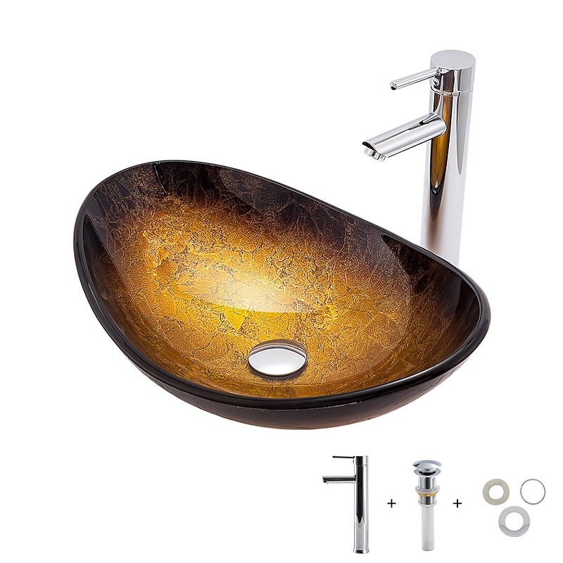 Bathroom Sink / Bathroom Faucet / Bathroom Mounting Ring Contemporary - Tempered Glass Rectangular Vessel Sink