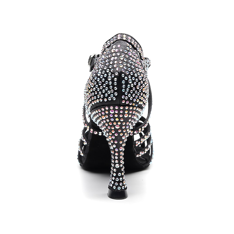 Women's Rhinestone Ballroom Dance Heels – Strappy Latin Salsa Shoes with Suede Sole, Perfect for Performance and Competitive Dancing 9