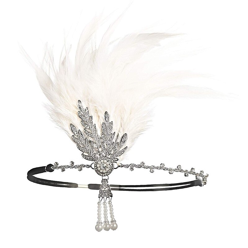 Charleston Vintage Roaring 20s 1920s The Great Gatsby All Seasons Flapper Headband Women's Adults' Feather Costume Vintage Cosplay Party / Evening Masquerade Cocktail Party Headpiece Christmas3