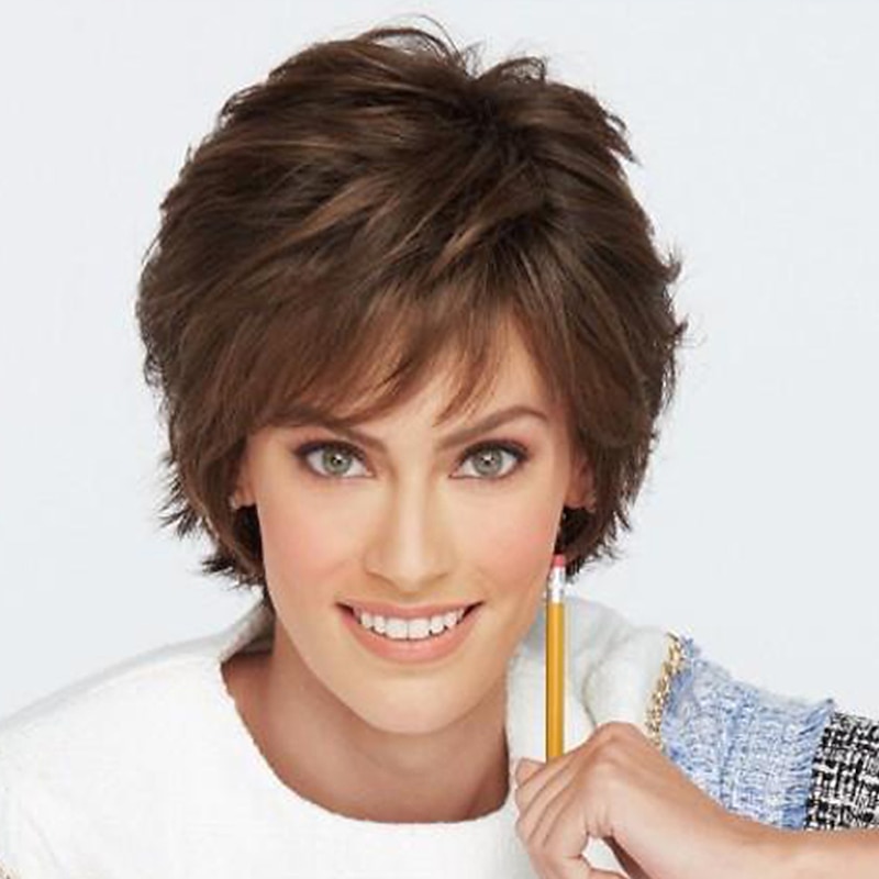 Brown Wigs for Women Synthetic Wig Curly Free Part Wig Short Brown / Burgundy Synthetic Hair 12 Inch Women's Fashionable Design Women Synthetic Dark Brown