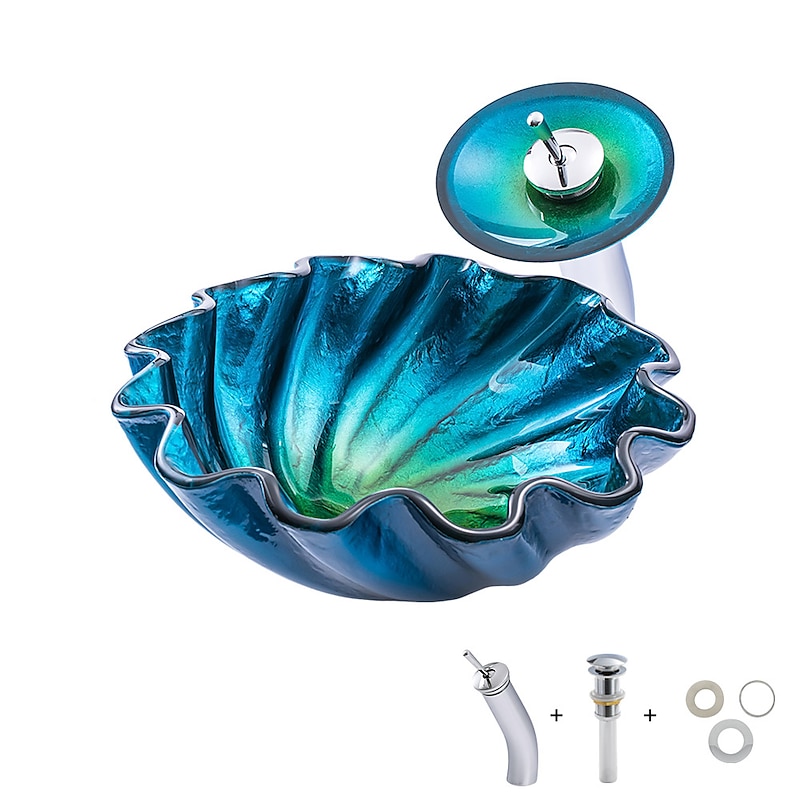 Bathroom Sink / Bathroom Faucet / Bathroom Mounting Ring Contemporary / Antique - Tempered Glass Round Vessel Sink