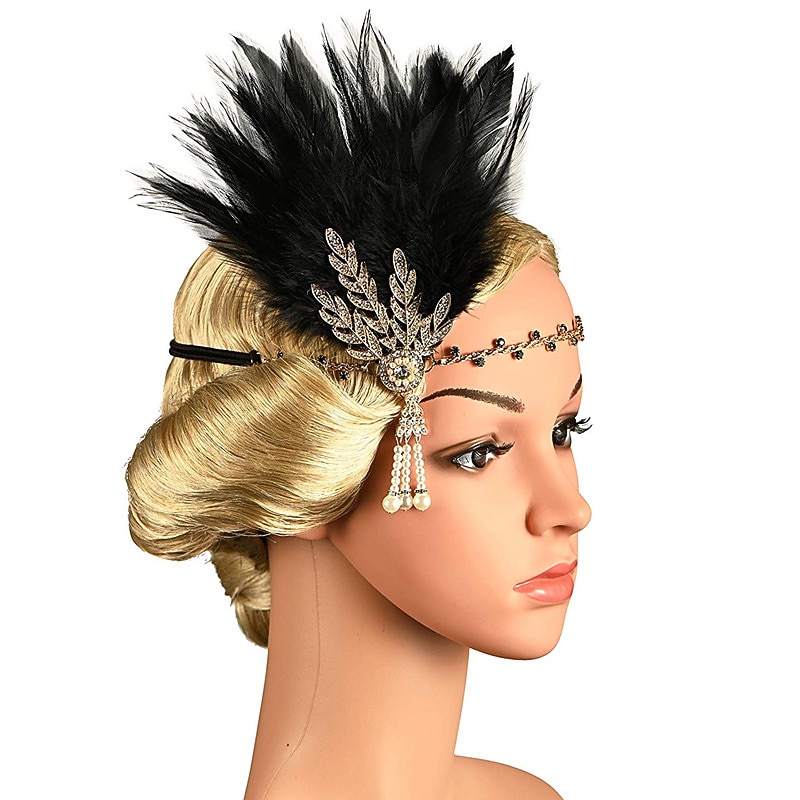 Charleston Vintage Roaring 20s 1920s The Great Gatsby All Seasons Flapper Headband Women's Adults' Feather Costume Vintage Cosplay Party / Evening Masquerade Cocktail Party Headpiece Christmas4