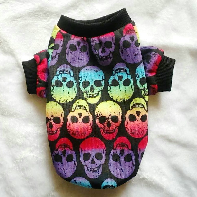 Dog Shirt Sweatshirt Skull Dog Clothes Puppy Clothes Dog Outfits Multicolor Black Sweatshirts  Dog XS