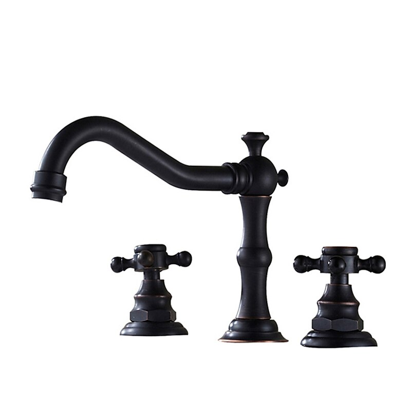 Antique Copper Bathroom Sink Faucet,Widespread Black Widespread Two Handles Three Holes Bath Taps with Hot and Cold Switch2