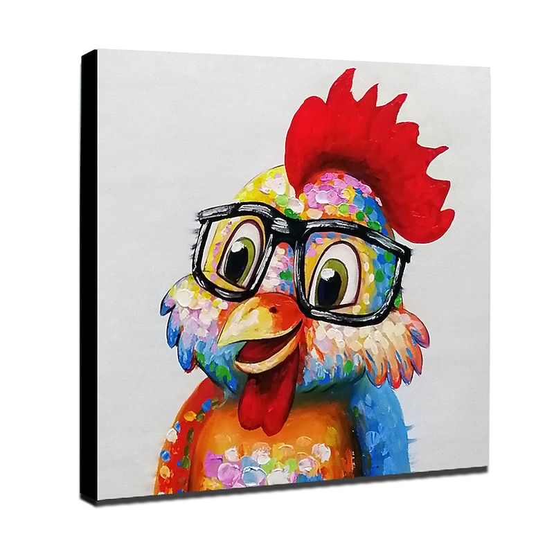 Nursery Oil Painting Handmade Hand Painted Wall Art Pop Cartoon Chicken Animal Home Decoration Décor Stretched Frame Ready to Hang4