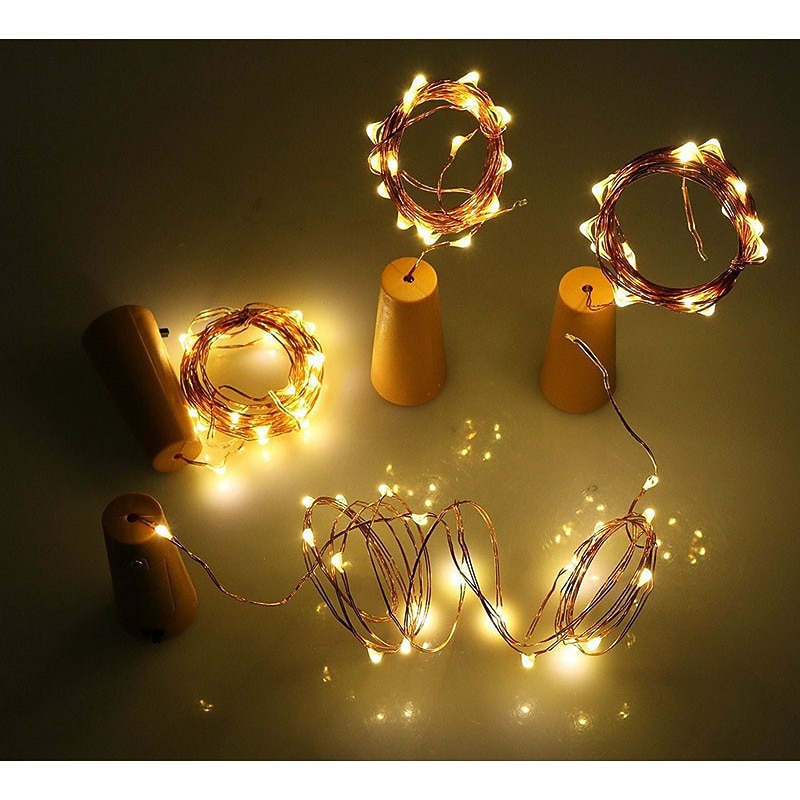 2M 20LED Solar Powered Wine Bottle Cork String Lights, Outdoor Fairy Copper Wire Garland for Christmas Garden Festival Decor