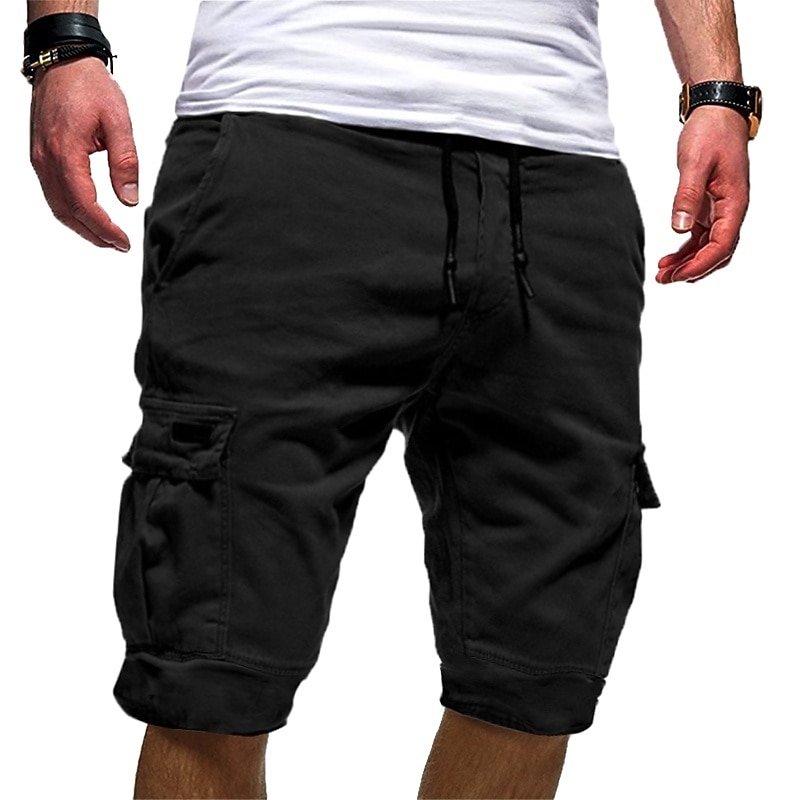 Men's Cargo Shorts Hiking Shorts Drawstring Multi Pocket Elastic Drawstring Design Plain Knee Length Daily Wear Weekend Streetwear Basic Casual Black White Micro-elastic4