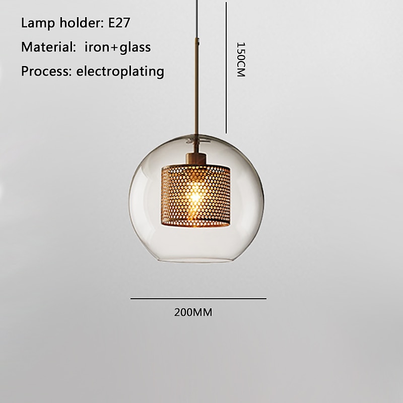 1-Light 20 cm  LED Pendant Light Single Design Glass Lantern Electroplated Retro Industrial Style  Dining Room Living Room Light   110-120/220-240V4
