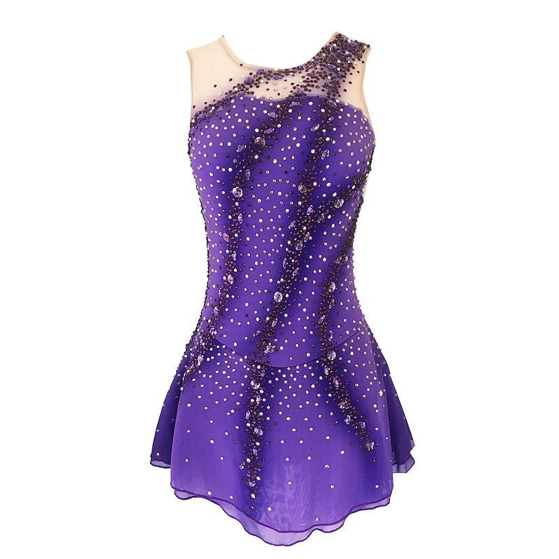 Figure Skating Dress Women's Girls' Ice Skating Dress Outfits Yellow & Yellow Dark Red Dark Navy Open Back Spandex Stretch Yarn High Elasticity Training Practice Competition Skating Wear Handmade3