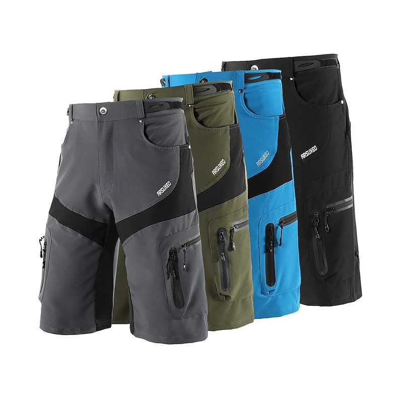Arsuxeo Men's Solid Color Pocket Cycling MTB Shorts Bike Shorts Bike Shorts Pants Form Fit Mountain Bike MTB Road Bike Cycling Sports Waterproof Multi-Pockets Quick Dry Reflective Strips Black Army3
