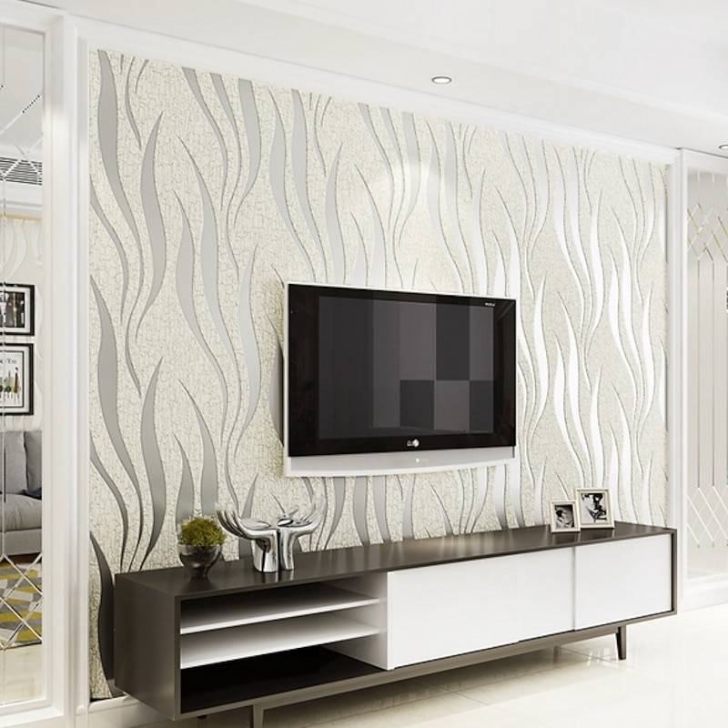 Strip Wallpaper Damask Wall Covering Sticker Film Flocking Non Woven Adhesive required Home Décor 1000x53cm/393.7x20.87inch