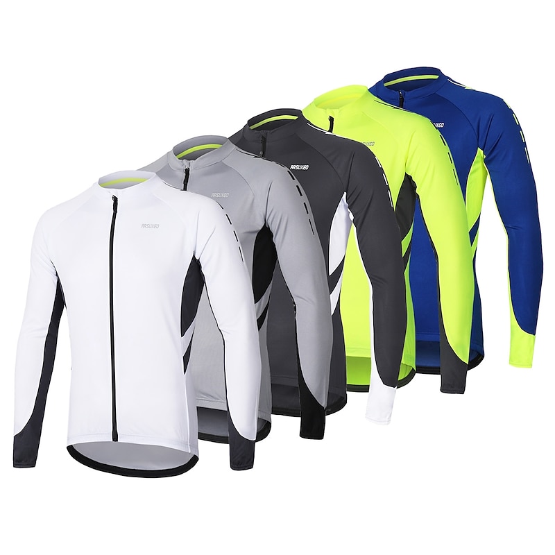 Men's Cycling Jersey Solid Color Long Sleeve Bike Jersey with 3 Rear Pockets Mountain Bike MTB Road Bike Cycling Breathability Reflective Strips Back Pocket Ultra Light Fabric Sports Dark Grey White4