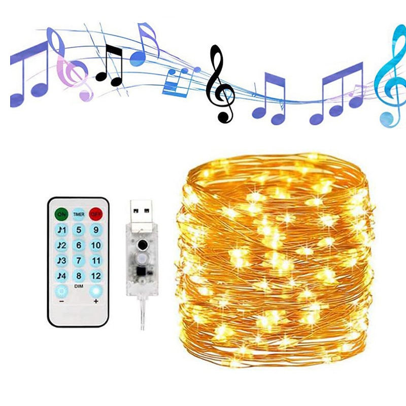 Sound Control 20m String Lights Outdoor String Lights 200 LEDs 17-Key Remote Controller White RGB Warm White Party USB USB Powered 1 set - Main Image