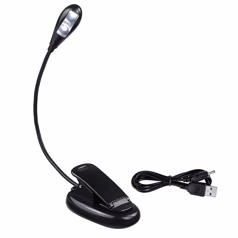 LED Clip On Book Reading Bed Light Lamp Rechargeable Portable Reading 1W Flexible 360° USB AAA Batteries for Computer