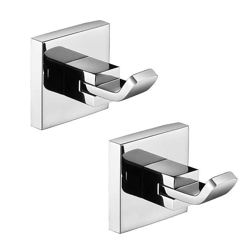 Robe Hook Premium Design Contemporary Metal Bathroom Hooks Wall Mounted Silvery 2pcs