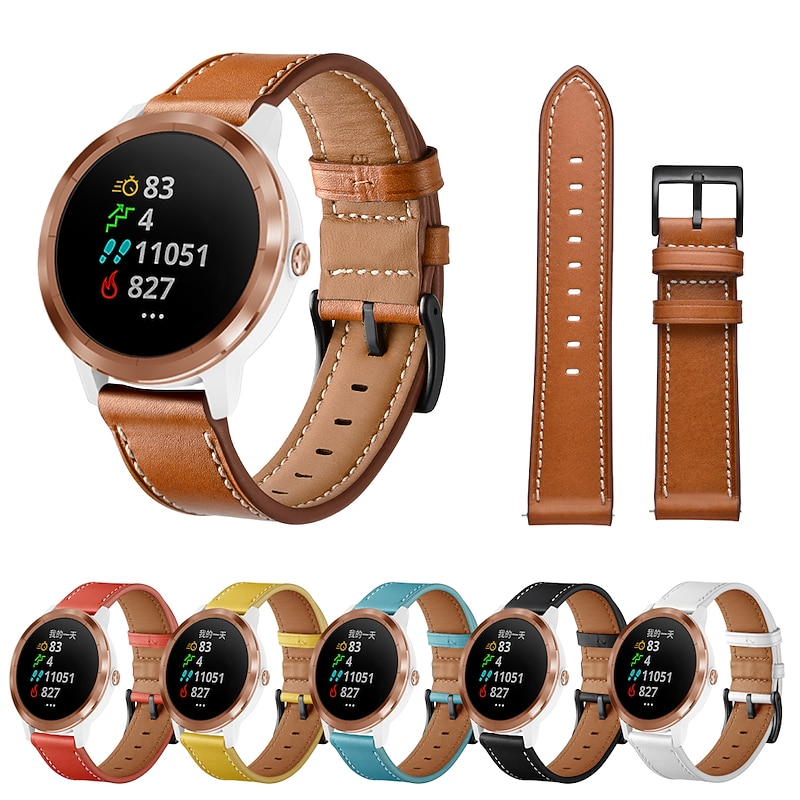 Watch Band for Garmin Forerunner 265 255 Active 5 Venu 3 2 Plus Vivoactive 4 3 Vivomove Sport Approach S42 S40 20mm 22mm Genuine Leather Replacement  Strap 20mm 22mm Leather Loop Wristband
