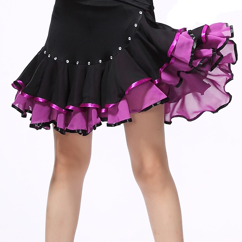 Latin Dance Skirts Ruching Split Joint Crystals / Rhinestones Women's Training Performance Chiffon Ice Silk3