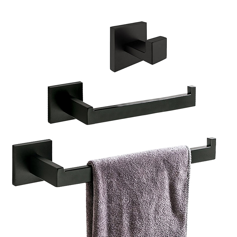 Bathroom Accessory Set New Design Include Robe Hook Toilet Paper Holder and Towel Rack Antique Wall Mounted Matte Black 3pcs