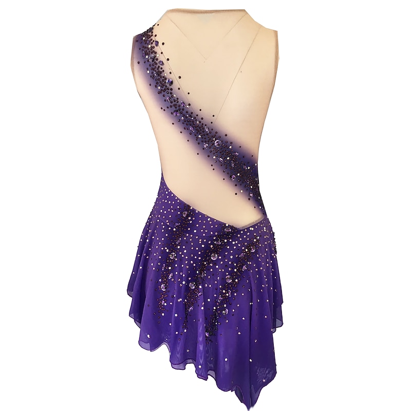 Figure Skating Dress Women's Girls' Ice Skating Dress Outfits Yellow & Yellow Dark Red Dark Navy Open Back Spandex Stretch Yarn High Elasticity Training Practice Competition Skating Wear Handmade4