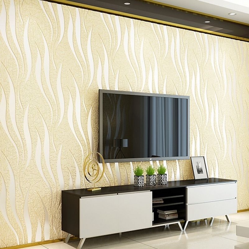 Strip Wallpaper Damask Wall Covering Sticker Film Flocking Non Woven Adhesive required Home Décor 1000x53cm/393.7x20.87inch2
