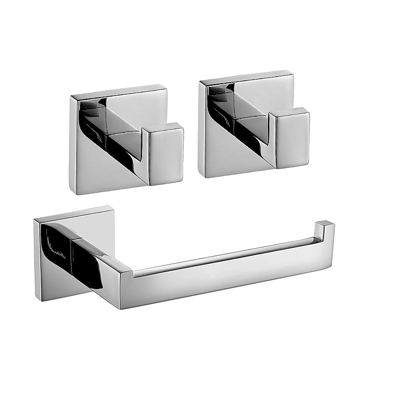 Bathroom Accessory Set New Design Metal Material Bathroom  Single Rod Toilet Paper Holde and Robe Hooks Wall Mounted Silvery 3pc