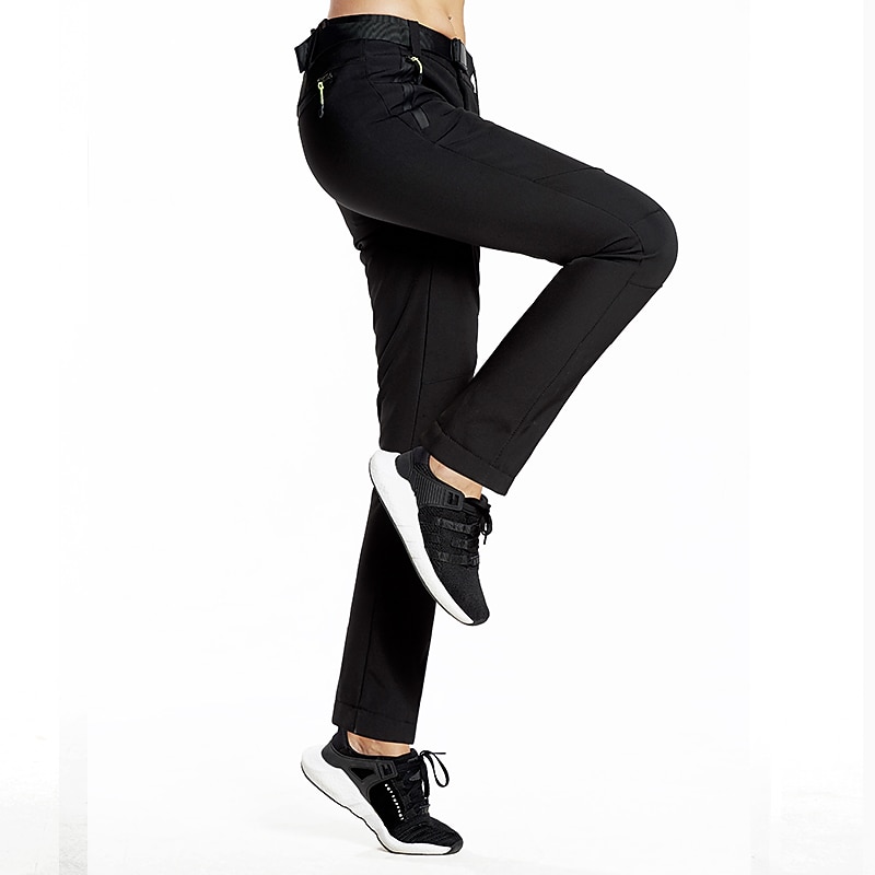 Women's Hiking Pants Trousers Fleece Lined Pants Softshell Pants Winter Outdoor Thermal Warm Fleece Lining Waterproof Windproof Pants / Trousers Bottoms Elastic Waist Black Dark Navy Hunting Ski4