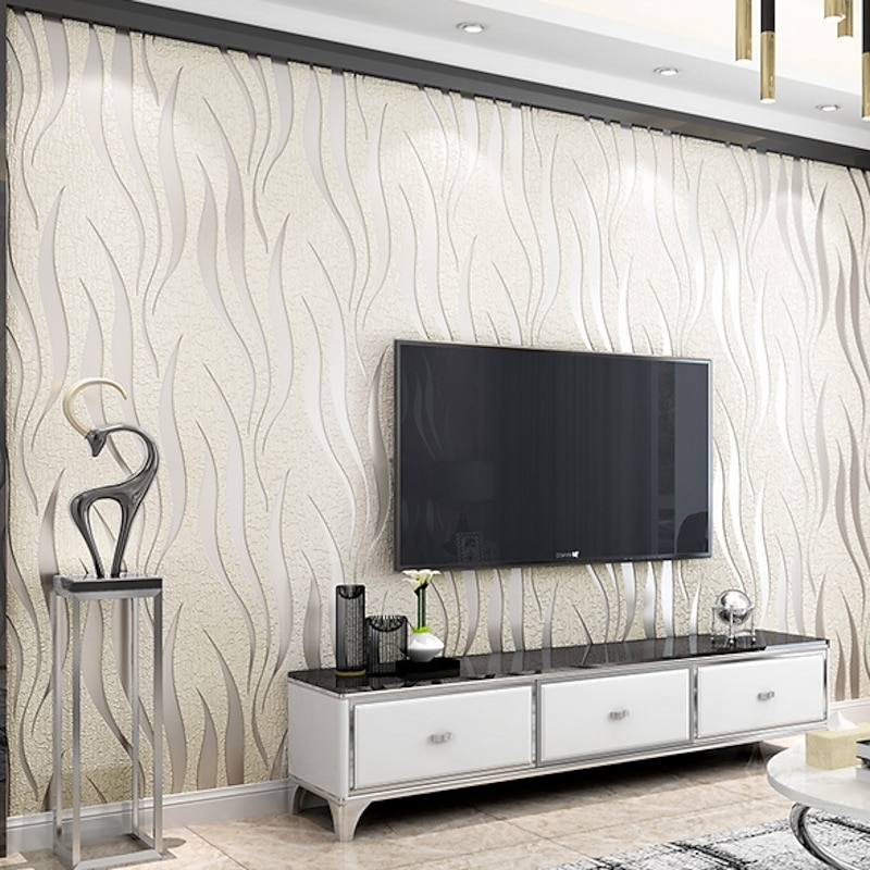 Strip Wallpaper Damask Wall Covering Sticker Film Flocking Non Woven Adhesive required Home Décor 1000x53cm/393.7x20.87inch3