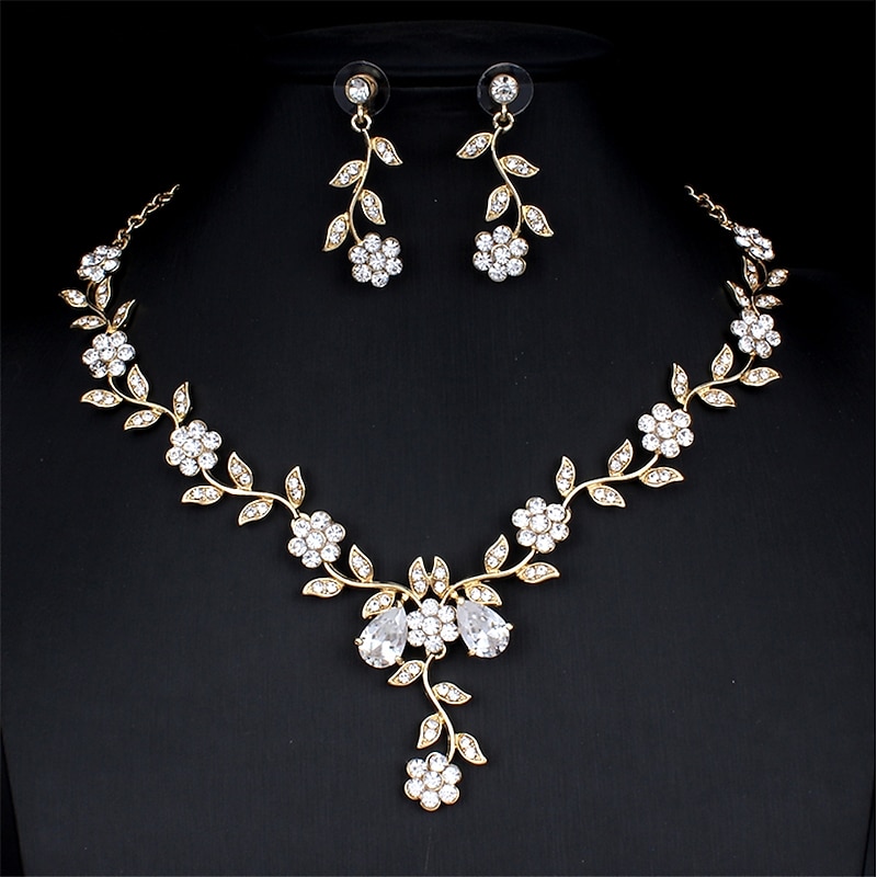 1 set Bridal Jewelry Sets For Women's White Party Wedding Rhinestone Alloy Link / Chain Drop Flower Botanical / Gift / Engagement dress to impress