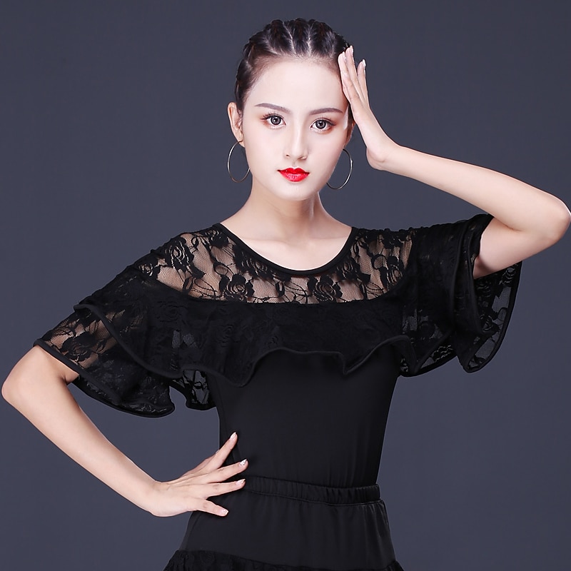 Latin Dance Top Lace Women's Training Performance Short Sleeve Lace Milk Fiber Polyester2