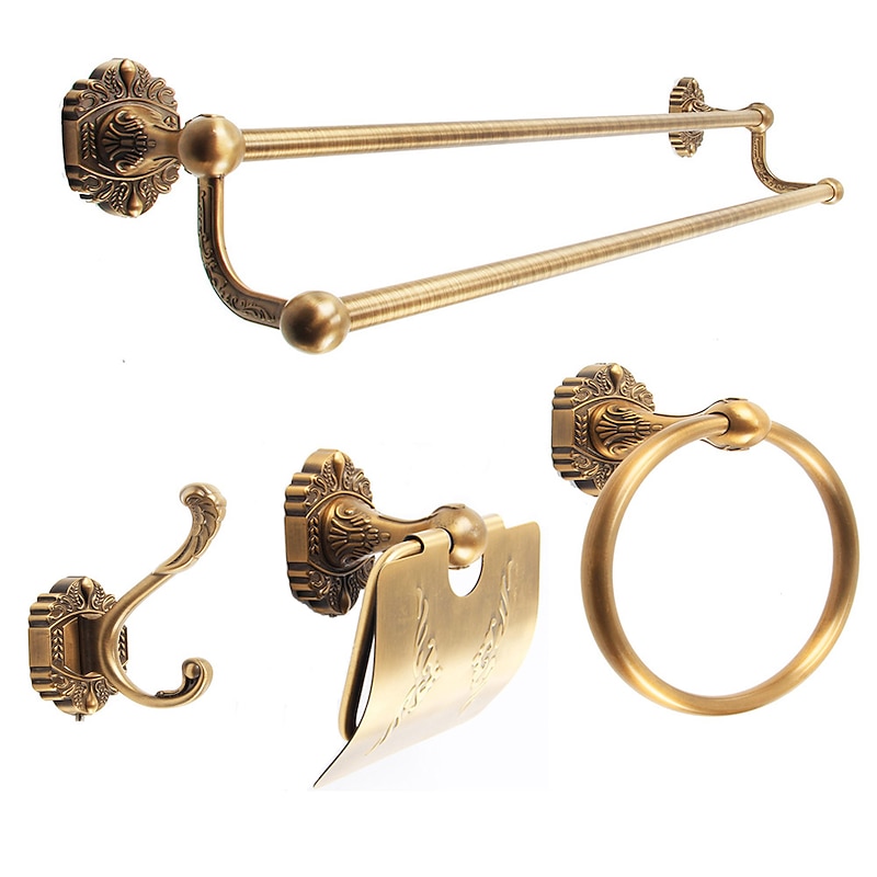 Multifunction Bathroom Accessory Set Aluminum Include Bathroom Double Towel Rack Toilet Paper Holder Towel Ring and Robe Hook Wall Mounted 4pcs2