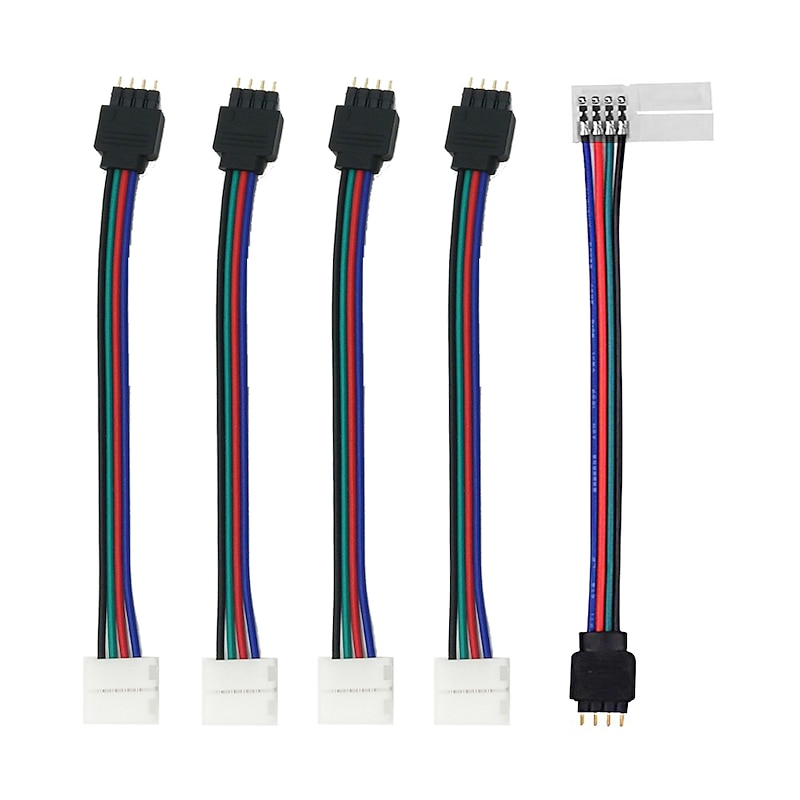 5 PCS LED 5050 RGB Strip Light Connector 4 Pin Conductor 10 mm Wide Strip to Controller Jumper Solderless Clamp