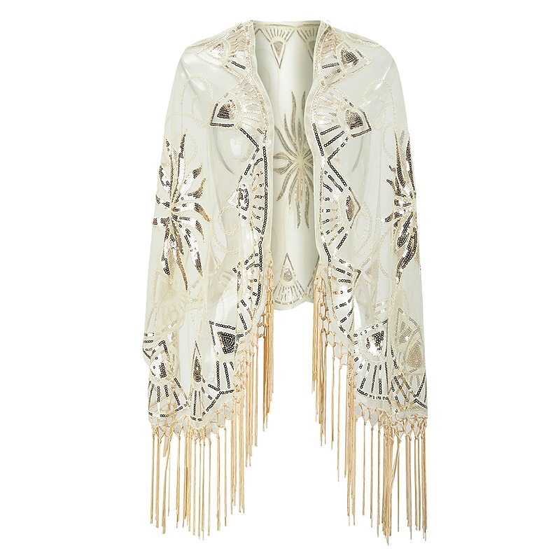 Shawl Roaring 20s 1920s Cocktail Dress Party Costume Prom Dress Halloween Costumes Normal The Great Gatsby Charleston Wedding Guest Sequins Tassel Fringe Geometric Cape Fancy Dress Women's Wedding4