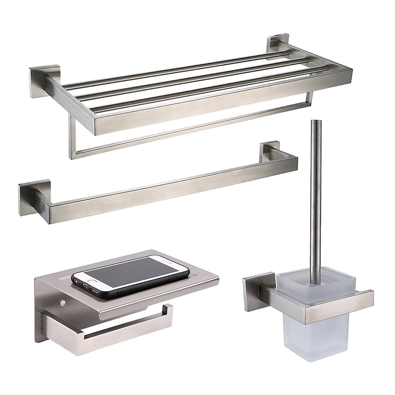 Bathroom Accessory Set / Towel Bar / Toilet Brush Holder New Design / Creative / Multifunction Contemporary / Traditional Stainless Steel + A Grade ABS / Stainless Steel / Metal 4pcs - Bathroom Wall