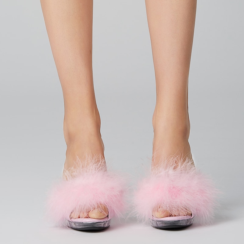 Women's Clear High Heel Sandals with Fluffy Faux Fur Strap – Perfect for Parties, Night Outs, and Special Occasions2