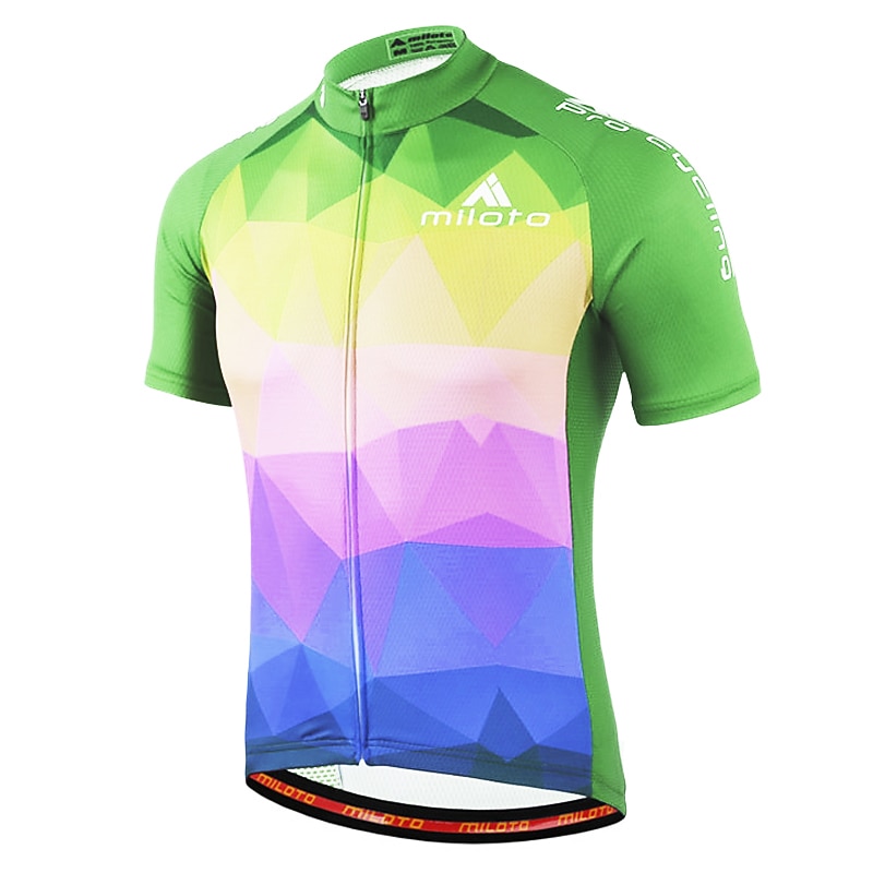 Men's Cycling Jersey Rainbow Gradient Patterned Short Sleeve Bike Shirt Sweatshirt Jersey with 3 Rear Pockets Mountain Bike MTB Road Bike Cycling Quick Dry Moisture Permeability Front Zipper Soft4