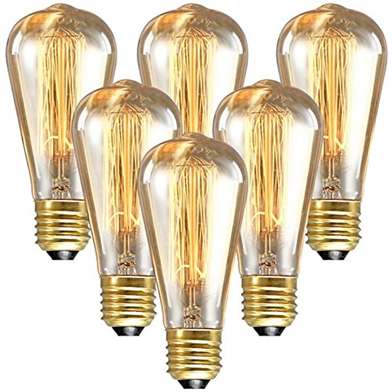 6pcs 60W Edison Vintage Incandescent Light Bulb Dimmable E26 E27 ST64 Candelabra Filament Amber Warm White for Lighting Fixture 220-240V