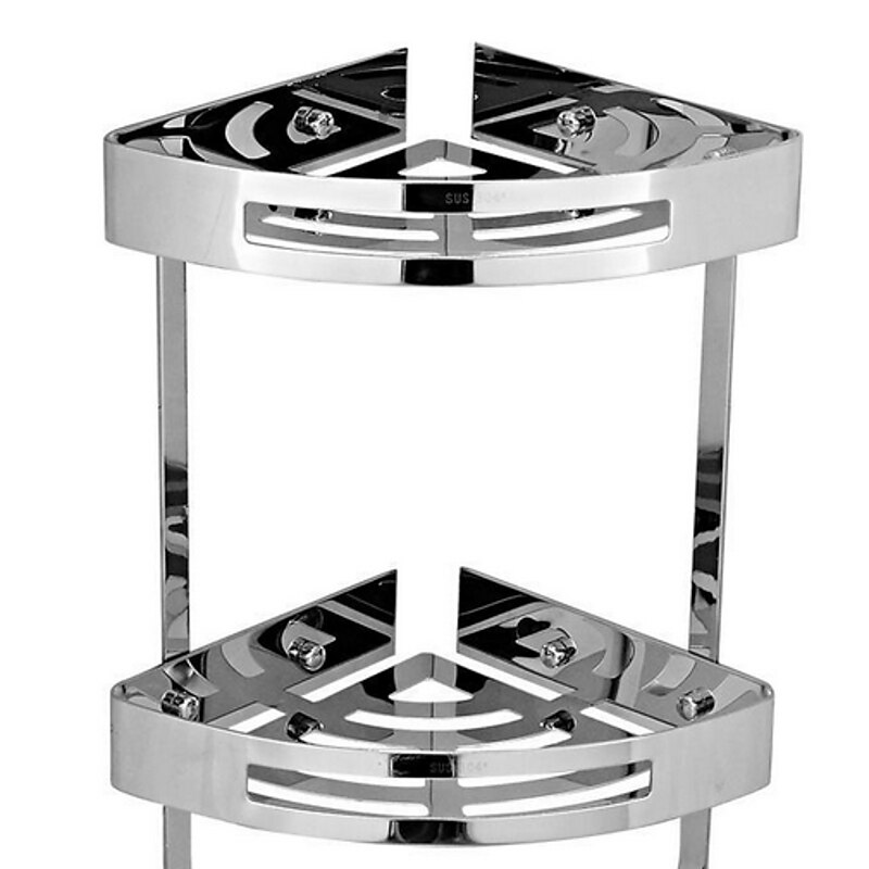 Multifunction Bathroom Shelf Modern Stainless Steel Wall Mounted Corner Shelf With Hooks Silvery 1pc3