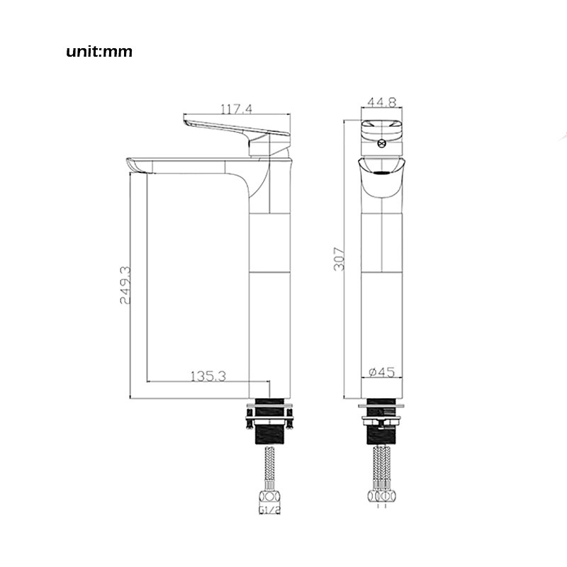 Rose Gold Brass Bathroom Sink Mixer Faucet Tall, Single Handle Basin Taps with Cold and Hot Hose4