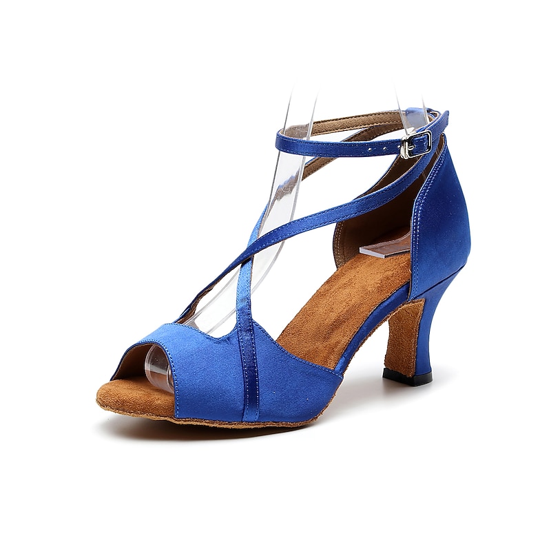 Women's Black Satin Peep-Toe Dance Heels with Soft Suede Sole – Strappy Latin Ballroom Shoes with Ankle Strap for Salsa & Performance3