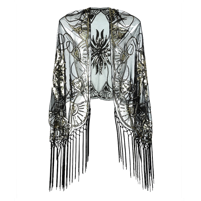 Shawl Roaring 20s 1920s Cocktail Dress Party Costume Prom Dress Halloween Costumes Normal The Great Gatsby Charleston Wedding Guest Sequins Tassel Fringe Geometric Cape Fancy Dress Women's Wedding